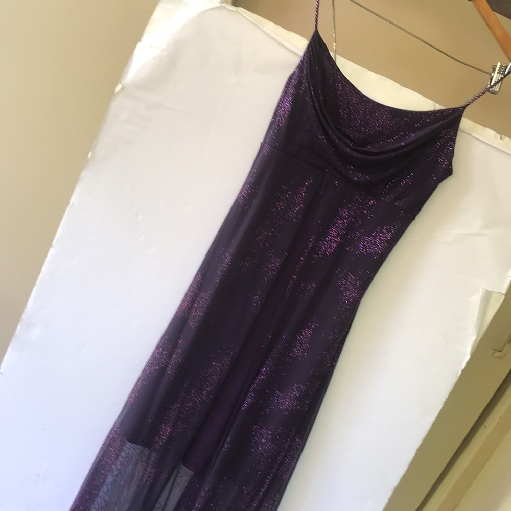 Vintage Y2K 90s Dress Purple Glitter Cowneck Sparkle Party Formal Cocktail HiLo - Picture 4 of 17